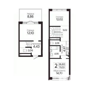 2-к квартира, вторичка, 67м2, 1/23 этаж