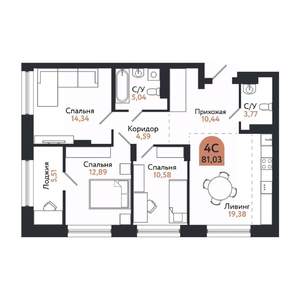 4-к квартира, вторичка, 80м2, 5/26 этаж