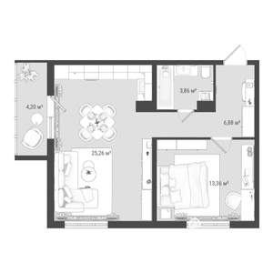 2-к квартира, строящийся дом, 54м2, 10/16 этаж