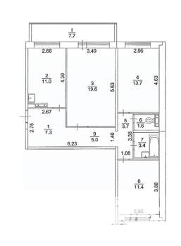3-к квартира, вторичка, 77м2, 8/10 этаж