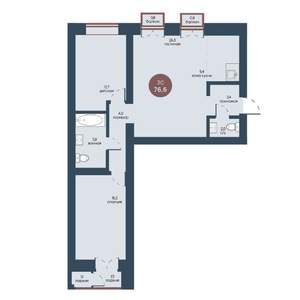 3-к квартира, строящийся дом, 77м2, 6/7 этаж