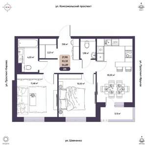 2-к квартира, вторичка, 53м2, 5/9 этаж