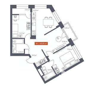 3-к квартира, вторичка, 69м2, 6/7 этаж