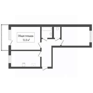 2-к квартира, вторичка, 53м2, 1/5 этаж