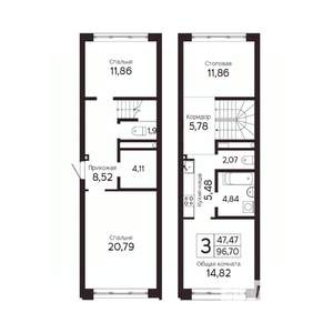 3-к квартира, вторичка, 97м2, 3/23 этаж