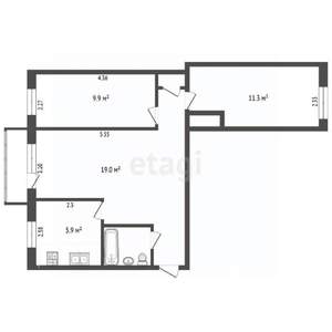 3-к квартира, вторичка, 55м2, 3/5 этаж