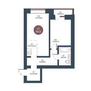 2-к квартира, вторичка, 50м2, 7/7 этаж