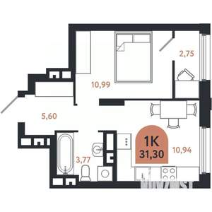 1-к квартира, вторичка, 31м2, 17/26 этаж