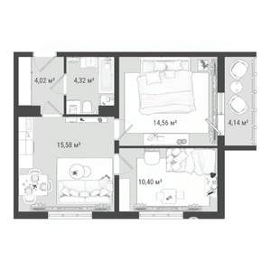 3-к квартира, строящийся дом, 53м2, 13/16 этаж