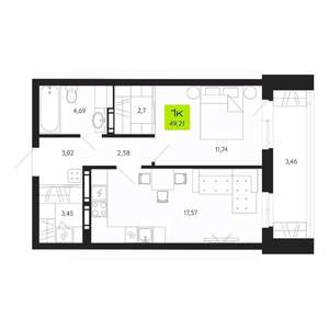 1-к квартира, вторичка, 49м2, 5/19 этаж