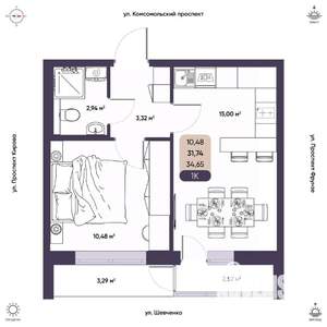 1-к квартира, вторичка, 32м2, 4/9 этаж