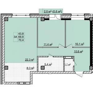3-к квартира, строящийся дом, 70м2, 2/18 этаж