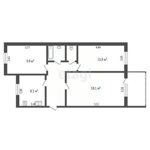 3-к квартира, вторичка, 60м2, 4/6 этаж