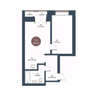 2-к квартира, вторичка, 54м2, 4/7 этаж