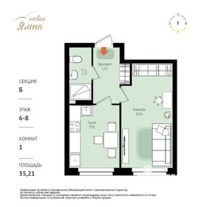 1-к квартира, вторичка, 35м2, 8/16 этаж