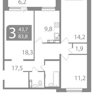 3-к квартира, вторичка, 84м2, 4/10 этаж