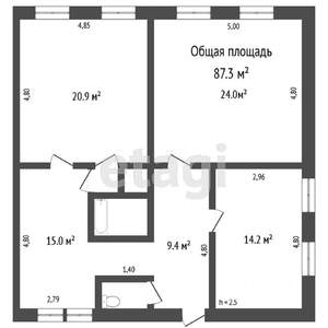 3-к квартира, вторичка, 87м2, 2/2 этаж
