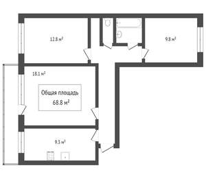 3-к квартира, вторичка, 69м2, 8/9 этаж