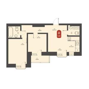 3-к квартира, строящийся дом, 52м2, 21/23 этаж