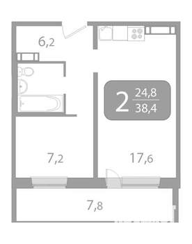 2-к квартира, вторичка, 38м2, 8/17 этаж