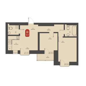 3-к квартира, строящийся дом, 52м2, 19/23 этаж