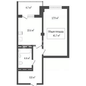 1-к квартира, вторичка, 46м2, 4/10 этаж