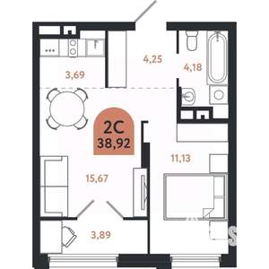 2-к квартира, вторичка, 39м2, 18/26 этаж