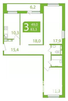 3-к квартира, вторичка, 80м2, 8/10 этаж