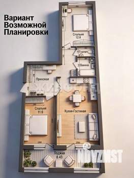 2-к квартира, вторичка, 59м2, 9/10 этаж
