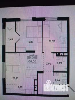 3-к квартира, вторичка, 69м2, 22/26 этаж