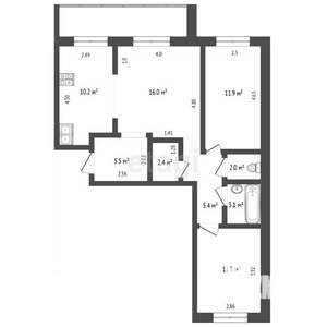 3-к квартира, вторичка, 68м2, 6/9 этаж