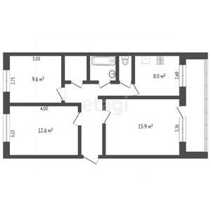 3-к квартира, вторичка, 61м2, 5/5 этаж
