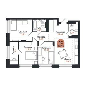 4-к квартира, вторичка, 80м2, 18/26 этаж