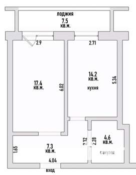 2-к квартира, вторичка, 44м2, 4/16 этаж
