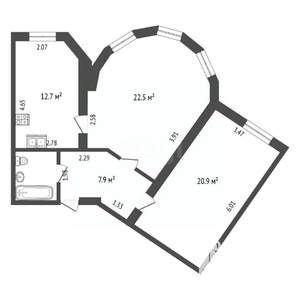 2-к квартира, вторичка, 67м2, 5/6 этаж