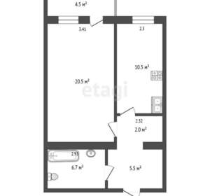 1-к квартира, вторичка, 50м2, 4/6 этаж