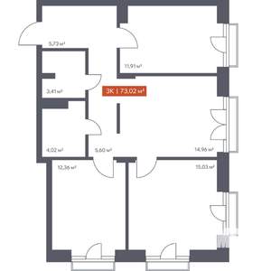 3-к квартира, вторичка, 73м2, 9/10 этаж