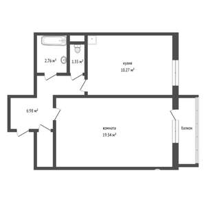 1-к квартира, вторичка, 43м2, 2/10 этаж