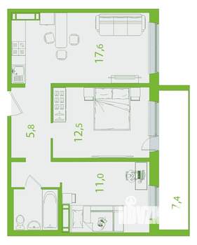 3-к квартира, вторичка, 52м2, 1/17 этаж