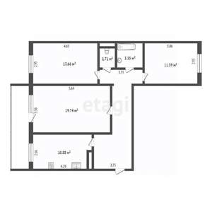 3-к квартира, вторичка, 77м2, 12/17 этаж