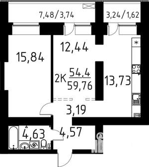 2-к квартира, строящийся дом, 60м2, 16/16 этаж