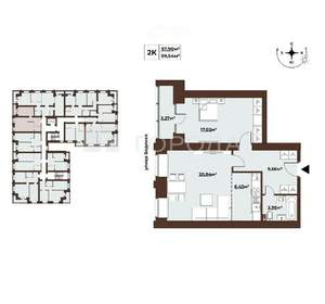 2-к квартира, вторичка, 60м2, 5/8 этаж