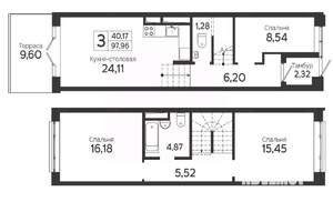 3-к квартира, вторичка, 94м2, 1/22 этаж