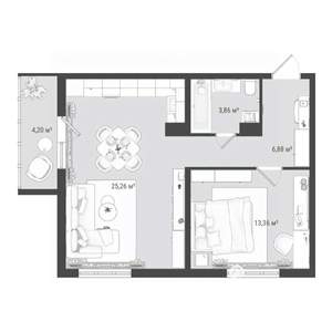 2-к квартира, строящийся дом, 54м2, 10/16 этаж