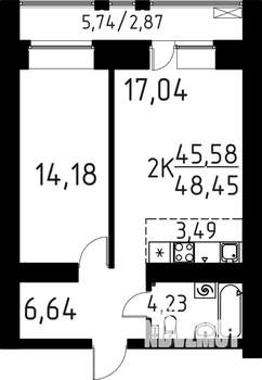 2-к квартира, строящийся дом, 48м2, 14/16 этаж