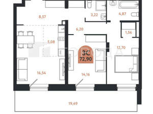 3-к квартира, вторичка, 73м2, 18/26 этаж