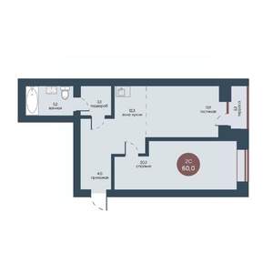 2-к квартира, строящийся дом, 60м2, 7/7 этаж