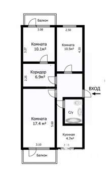 3-к квартира, вторичка, 61м2, 4/5 этаж