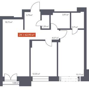2-к квартира, вторичка, 63м2, 14/30 этаж