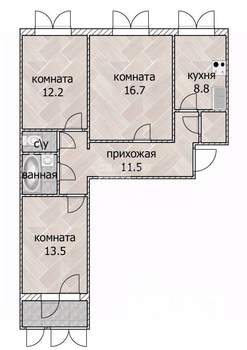 3-к квартира, вторичка, 65м2, 1/9 этаж